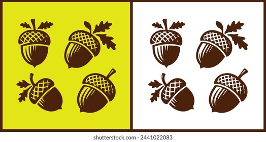 acorn icon set Oak nut Oak seed Oak apple collection Vector illustration