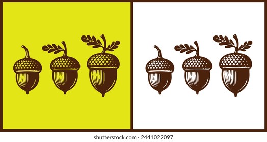 acorn icon set Oak nut Oak seed Oak apple collection Vector illustration