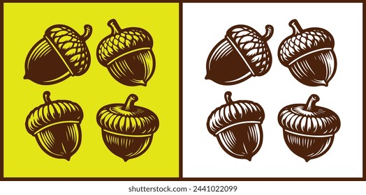 Conjunto de iconos de bellota Nuez de roble Semilla de roble Colección de manzana de roble Ilustración vectorial