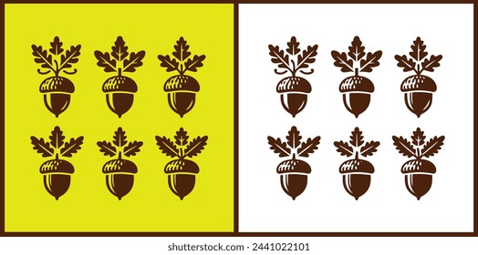 acorn icon set Oak nut Oak seed Oak apple collection Vector illustration