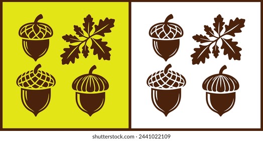 acorn icon set Oak nut Oak seed Oak apple collection Vector illustration