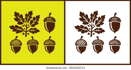 acorn icon set Oak nut Oak seed Oak apple collection Vector illustration