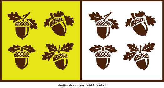 Eichel-Symbol-Set Eichenmutter Eichensamen Apfel Sammlung Vektor-Illustration