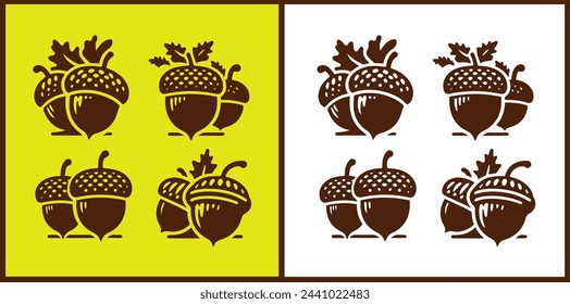 Conjunto de iconos de bellota Nuez de roble Semilla de roble Colección de manzana de roble Ilustración vectorial