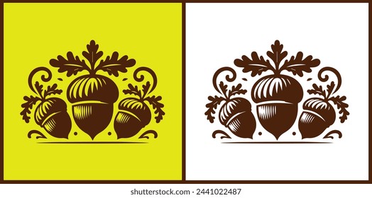 Conjunto de iconos de bellota Nuez de roble Semilla de roble Colección de manzana de roble Ilustración vectorial