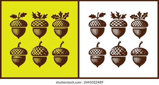 acorn icon set Oak nut Oak seed Oak apple collection Vector illustration