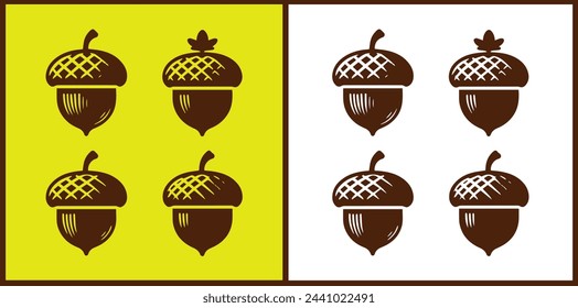 acorn icon set Oak nut Oak seed Oak apple collection Vector illustration