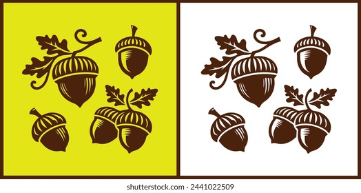 acorn icon set Oak nut Oak seed Oak apple collection Vector illustration