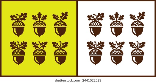 acorn icon set Oak nut Oak seed Oak apple collection Vector illustration