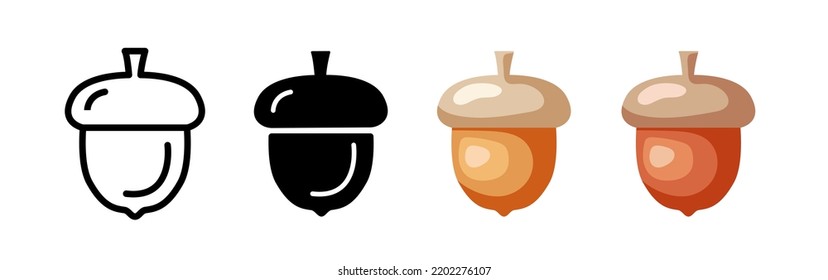 Acorn icon set. Vector clipart isolated on white background.