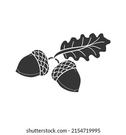 Acorn Icon Silhouette Illustration. Fall Vector Graphic Pictogram Symbol Clip Art. Doodle Sketch Black Sign.