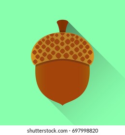 Acorn Icon in trendy flat style with Long Shadow. Acorn symbol for your web site design, logo, app, UI. Vector illustration, EPS10