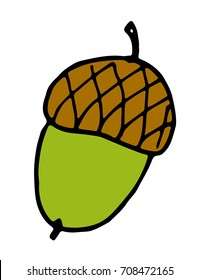 Acorn icon vector illustration in hand drawn doodle style.
