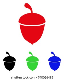 Acorn icon. Vector illustration style is a flat iconic acorn symbol with black, red, green, blue color versions. Designed for web and software interfaces.