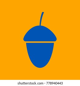 Acorn icon. Vector. Medium teal blue icon on orange background.