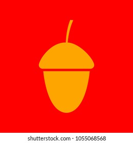 Acorn icon. Vector. Orange icon with white holes if exist at red background. Isolated.