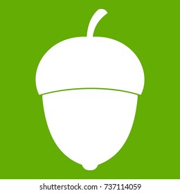 Acorn icon white isolated on green background. Vector illustration