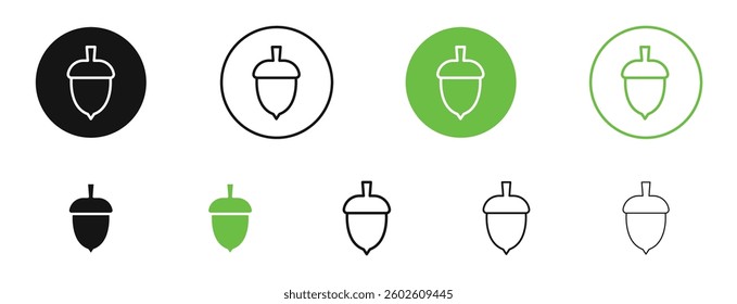 Acorn icons in black and green colors. vector pack