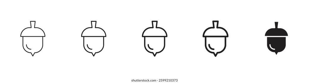 Acorn icons in black outline, solid and colored style