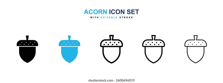Acorn icons graphics set in black and blue colors