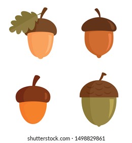Acorn icons set. Flat set of acorn vector icons for web design
