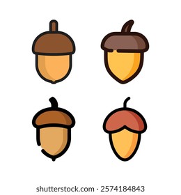 Acorn icons set variations design autumn nature