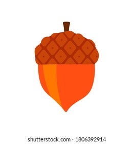 Acorn isolated on white background. Flat vector cartoon illustration.