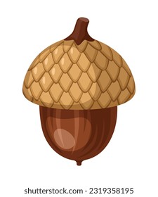 Acorn isolated on white background vector illustration. Detailed vector acorn with textured cap. Stock vector.