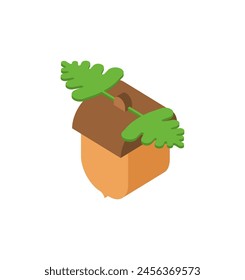 Acorn Isometric isolated. Fruit of the oak tree