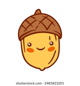 Acorn kawaii character. Autumn cute natural oak tree seed.