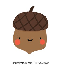 Acorn kawaii logo with smiling face, vector 