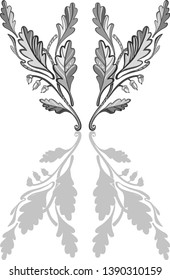 acorn leaf with grey shadow on the white background 