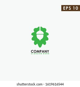 Acorn With Leaf Logo Design Vector Template. Modern Design. Vector Illustration.