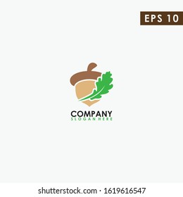 Acorn With Leaf Logo Design Vector Template. Modern Design. Vector Illustration.