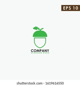 Acorn With Leaf Logo Design Vector Template. Modern Design. Vector Illustration.