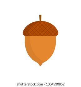 Acorn, leaf, oak nut, seed. Made in cartoon flat style. Vector illustration isolated on white background