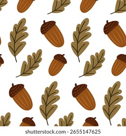 Bolota com padrão de folha sem costura. Ilustração de outono bonito. Padrão botânico simples.