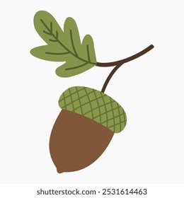 Acorn with leaf vector illustration isolated on white background