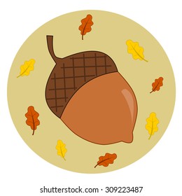 acorn with leaves autumn fall vector illustration
