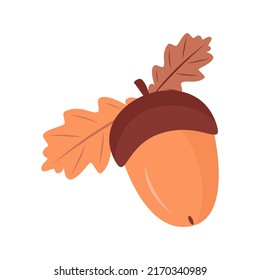 Acorn with leaves. Flat style. Vector illustration 