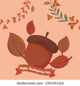 Acorn and leaves of thanksgiving day design, Autumn season holiday greeting and traditional theme Vector illustration