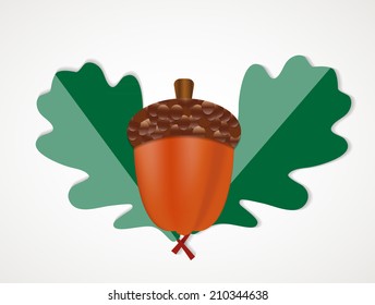 Acorn with Leaves Vector Autumn Illustration