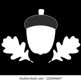 Acorn with Leaves Vector Silhouette Illustration