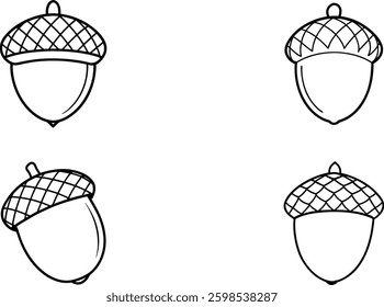 Acorn Line Art Silhouette Icon Bundle Set.