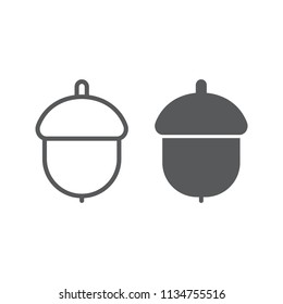 Acorn line and glyph icon, fruit and vitamin, nut sign, vector graphics, a linear pattern on a white background, eps 10.