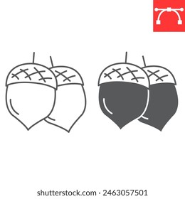 Acorn line and glyph icon, nuts and organic, oak nut vector icon, vector graphics, editable stroke outline sign, eps 10.