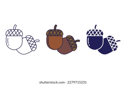 acorn line and solid vector icons