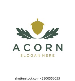 Acorn logo design with leaves with vector illustration editing.