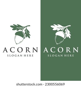 Acorn logo design with leaves with vector illustration editing.