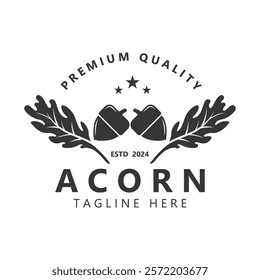 Acorn logo design with leaves with vector illustration.